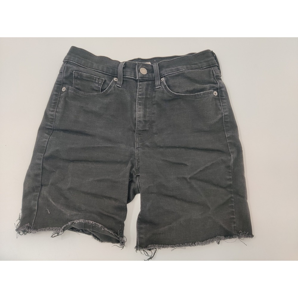 Levis Classic Straight Black Denim Shorts Frayed Hem Womens Size 4